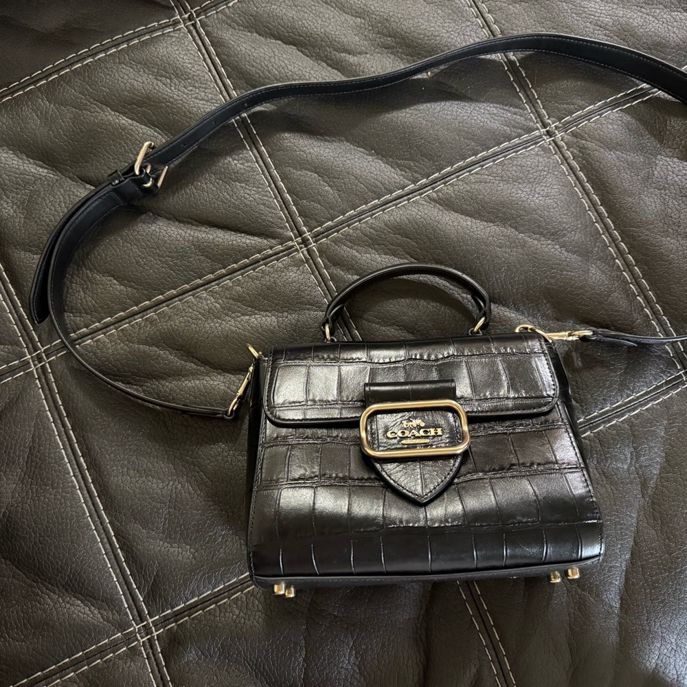 Coach Black Croc-Embossed Mini Bag - Picture 3 of 4